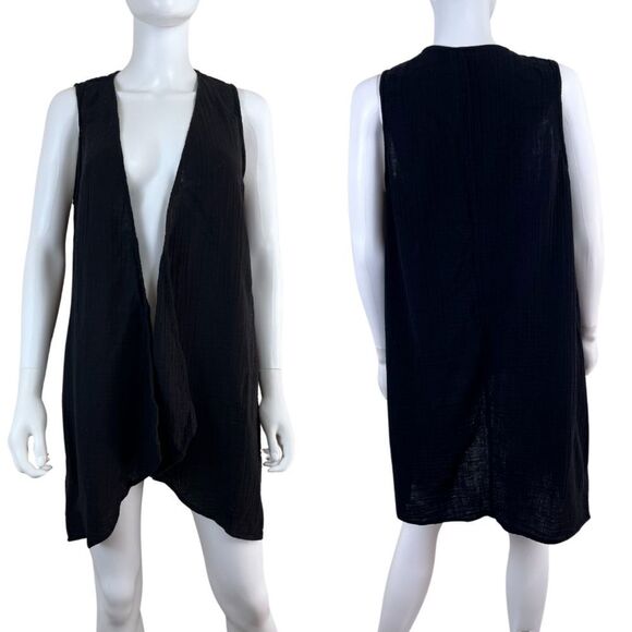Eileen Fisher Women Size S Black Slub Cotton Gauzy Sleeveless Cardigan Top Boho - Picture 1 of 12